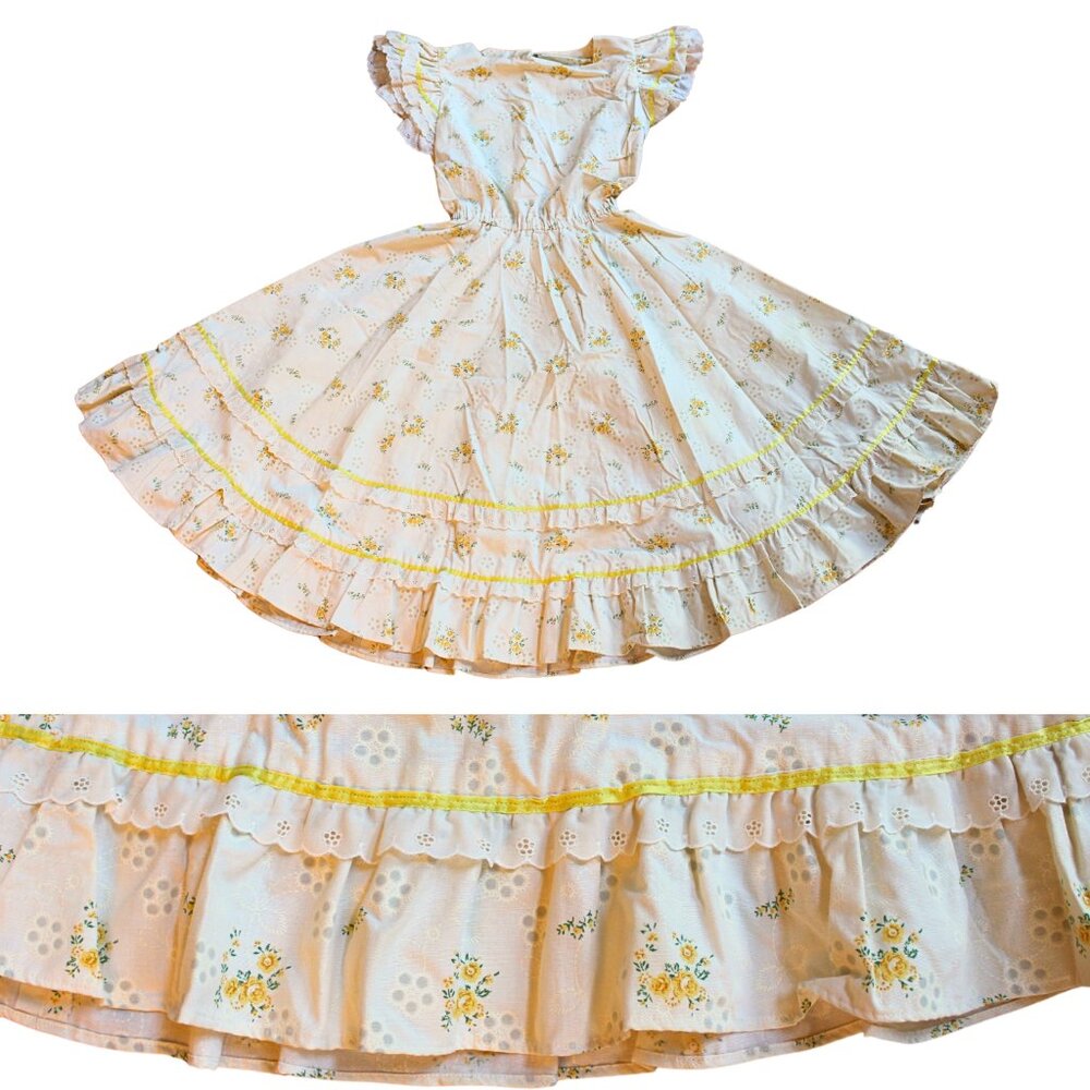 Vintage 70s Handmade Yellow Floral Gunne Sux Style Midi Dress RARE Cottagecore - Picture 1 of 9